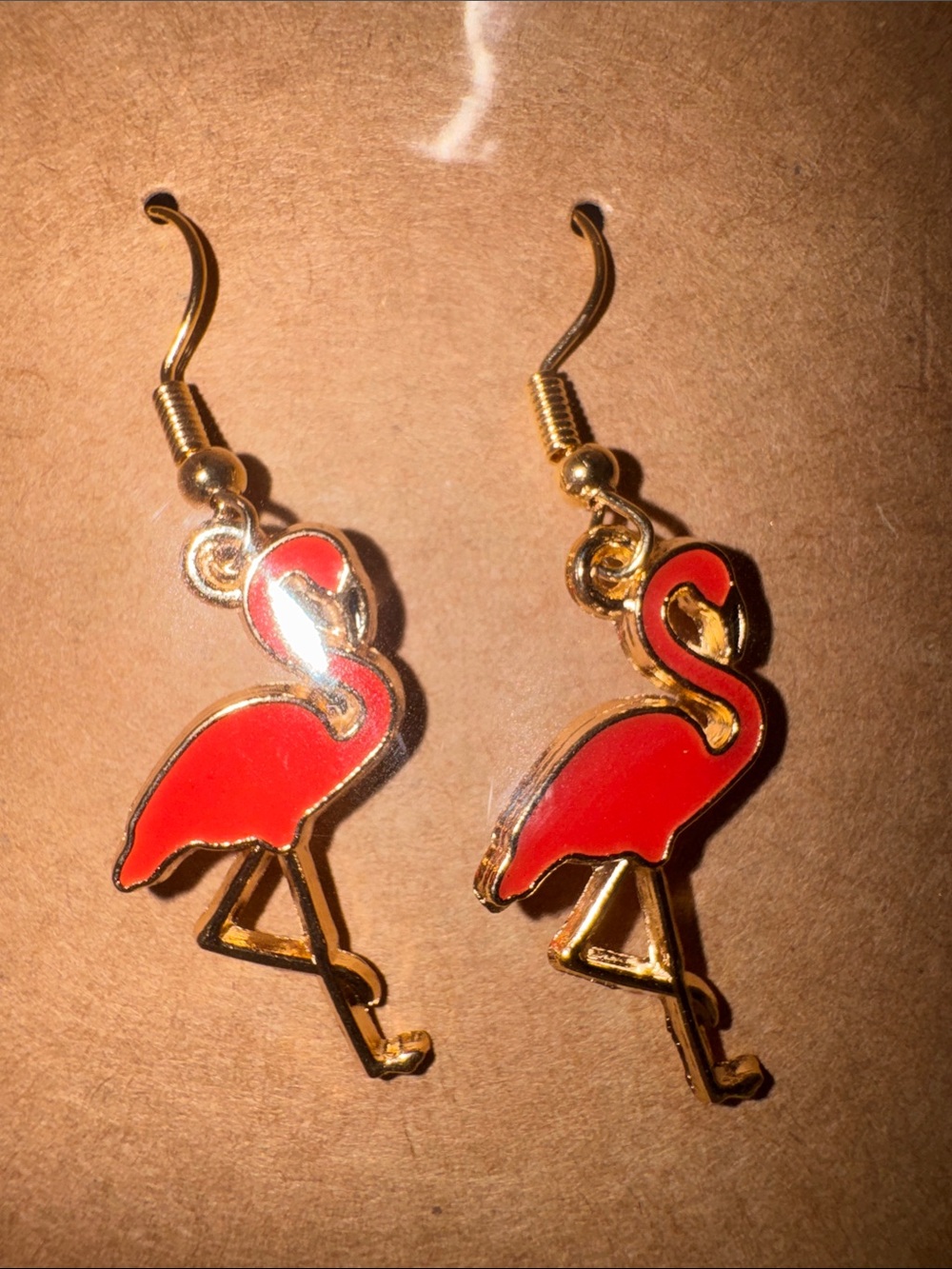 Gold-Tone Red Flamingo Drop Earrings for Women